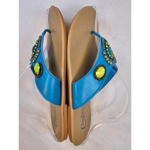 CANDIE'S Beaded Teal Blue Turquoise Embellished Thong Sandals size 9 - Picture 3 of 7